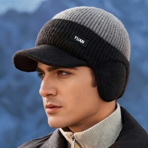 Bonnet d'hiver unisexe épais en tricot doublé polaire | Bonnet chaud à blocs de couleurs adapté pour l'extérieur, lavage à la main ou nettoyage à sec professionnel, matériau acrylique