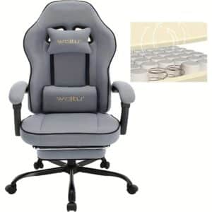 Fauteuil de jeu 1pc avec coussin d'assise à ressorts ensachés, fauteuil de jeu d'une capacité de charge de 150 kg, fauteuil pivotant ergonomique, fauteuil de jeu avec oreiller, coussin lombaire, repose-pieds, tissu en maille