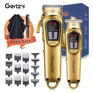 GERTZY 2-en-1 Ensemble de tondeuse à cheveux pour hommes - Tondeuse professionnelle réglable sans fil avec 15 peignes de limitation, batterie au lithium rechargeable, idéale pour une utilisation à domicile, salon ou cadeaux, équipement de salon | Tondeuse à cheveux moderne | Outils de coupe de cheveux durables, tondeuse à cheveux pour hommes