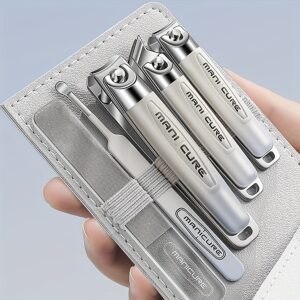 Kit de Manucure et Pédicure Professionnel en Acier Inoxydable 5 pièces avec Coupe-ongles, Lime/Ponceuse à Ongles, -oreille - Étui Portable Robuste, Kit Complet de Soins des Ongles pour Hommes et Femmes, Outils de Toilettage Pratiques pour Voyage (Sans Parfum)