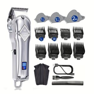 Tondeuse à cheveux professionnelle sans fil pour hommes et femmes, kit de coupe silencieux avec écran LED, autonomie 5h, cadeau pour homme, set avec tondeuse à barbe et ciseaux