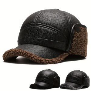 Casque en fleece chaud pour hommes, avec cuir synthétique et boucle multifonctionnelle pour le cou