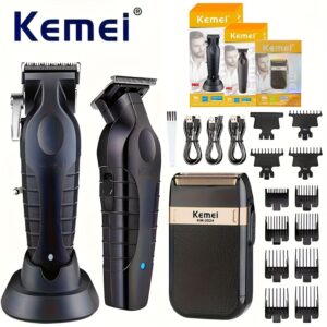 Tondeuse à cheveux électrique KEMEI KM-2296+2299+2024, kit professionnel tondeuse-barbe, rasoir à mouvement alternatif, tondeuse spécifique pour hommes. Cadeau idéal pour mari, fils, partenaire ou ami à l'occasion d'anniversaires, fêtes ou noces