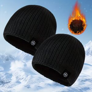 Ensemble de 2 bonnets à tricoter flocon de neige tendance, pull chaud doublé en polaire d'automne et d'hiver pour couples, bonnet léger d'extérieur pour ski et cyclisme, unisexe, équipement pour temps froid, couvre-chef confortable, vêtements en tricot élégants, matériau durable, texture douce
