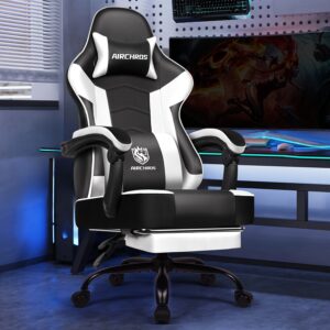Airchros Chaise Gaming avec Repose-Pieds, Chaise de Bureau, Chaise de Bureau avec Fonction d'Inclinaison et de Verrouillage, Chaise Pivotante Réglable avec Coussins Lombaires et d'Appui-Tête, Noir