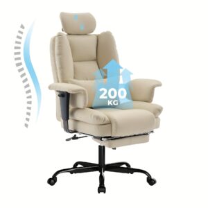 Chaise de Bureau Ergonomique 200kg, Fauteuil d'Ordinateur avec Support Lombaire et Pouf, Chaise Haute Dossier Élevable pour Table Bureaux Noir, Chaise de Bureau Confortable,Fournitures et Accessoires de Bureau,Mobilier de Bureau pour le Domicile,Chaise Ergonomique,Chaise Confortable, Siège Ergonomique,Sièges Exécutifs,Cadre Métallique Robuste,Revêtement de haute qualité,Appui-tête réglable,Professionnels d'Entreprise,Travailleurs à domicile