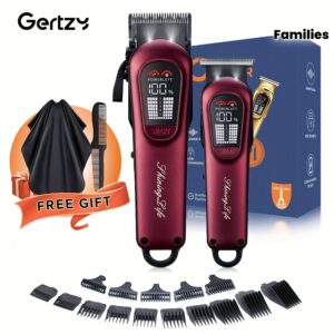 [Cadeau de fête idéal] 2 pièces Kit professionnel de coupe pour barbe et cheveux pour hommes - Tondeuse avec écran LED, kit de coupe de précision, rechargeable par USB, adapté aux familles, équipé de plusieurs peignes limiteurs, réglage 5 vitesses, kit de beauté pour hommes, cadeau de fête idéal