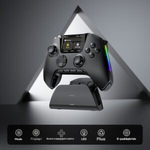 Manette de jeu sans fil interactive avec écran pour PC/Switch/iOS/Android/Steam Deck, joystick à effet Hall et gâchettes, éclairage RGB, boutons remappables, 1800mAh avec station de charge - V2/Noir (Pas de dérive). [Remarque] Non compatible avec Xbox et PS5