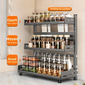 Étagère à Épices 3 Niveaux - Hauteur Réglable, Tubes Dorés, Étagères de Rangement en Métal pour Cuisine, Plan de Travail, Salle de Bain | Étagère Moderne | Étagère Métallique Durable, Étagère Debout