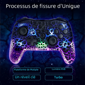 GAMINJA RGB Manette Sans Fil – Gyroscope 6 Axes, Double Vibration, RGB, Compatible Nintendo Switch, PS3, TV Box