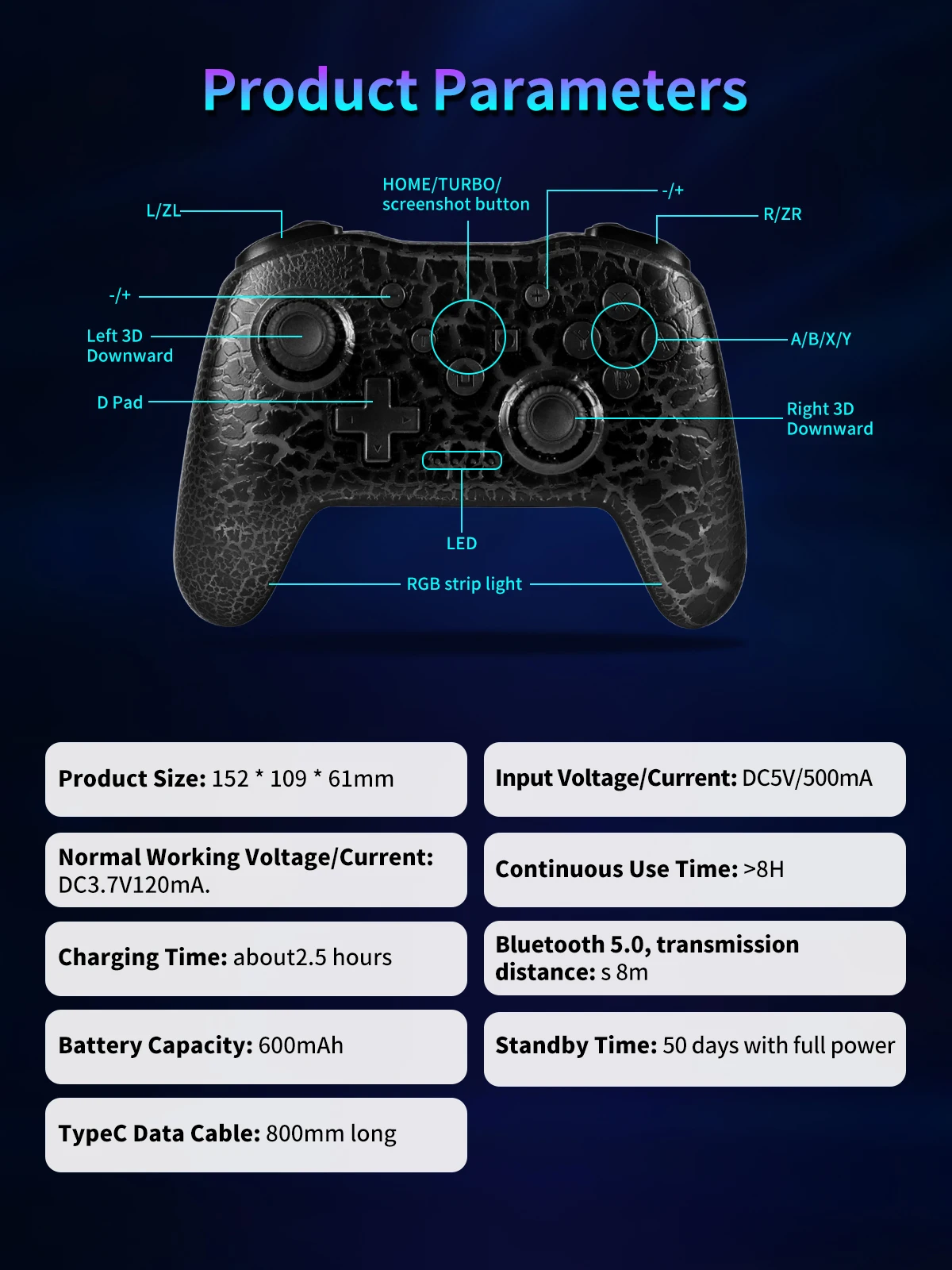 GAMINJA RGB manette de jeu sans fil accessoires croques pour Nintendo Switch TV Box PS3 contrôleur de Joystick gyroscope à Six axes double Vibration