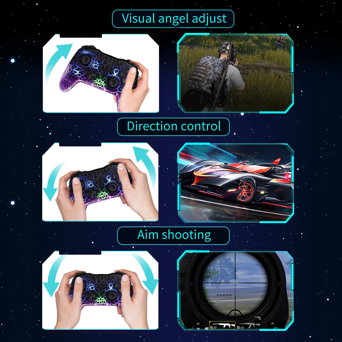 GAMINJA RGB manette de jeu sans fil accessoires croques pour Nintendo Switch TV Box PS3 contrôleur de Joystick gyroscope à Six axes double Vibration