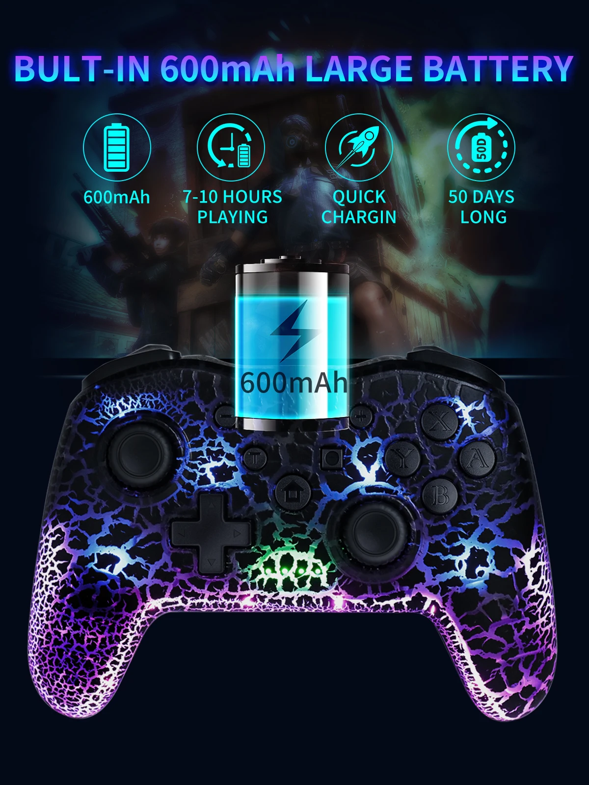 GAMINJA RGB manette de jeu sans fil accessoires croques pour Nintendo Switch TV Box PS3 contrôleur de Joystick gyroscope à Six axes double Vibration