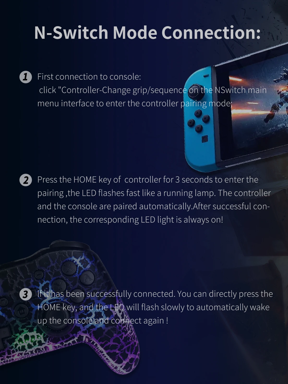 GAMINJA RGB manette de jeu sans fil accessoires croques pour Nintendo Switch TV Box PS3 contrôleur de Joystick gyroscope à Six axes double Vibration