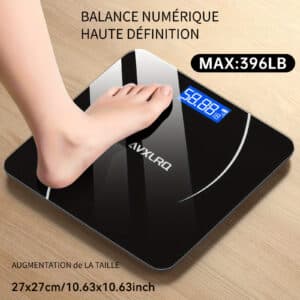 Balance de Poids, Balance Numérique pour Salle de Bain, Balance Ménagère, Précision Élevée 396 Lbs/180 Kg, Affichage LCD HD avec Verre Trempé Épais, Commutable Kg/lb, Mise en Marche/Arrêt Automatique, Pour Maison, Salle de Sport, Salle de Bain, Sécurisée et Durable, Cadeau de Noël, Balance