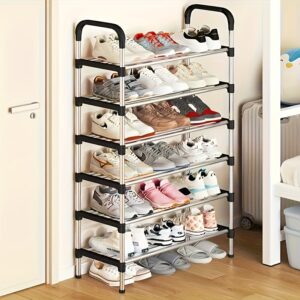 Étagère à chaussures simple à 6 niveaux | Meuble à chaussures de seuil de porte ménager anti-poussière, gain de place, facile à assembler, multi-niveaux avec accoudoir, métal et plastique durables, idéal pour organiser les chaussures et les accessoires