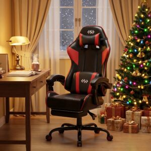 1 Chaise Gaming Ergonomique | Avec Appui-Tête, Inclinaison Réglable & Repose-Pieds, Support Lombaire Massage, Fabriquée en Matériau Durable, Respirant, Pivotant à 360 Degrés, Meilleur Cadeau Pour Père et Petit Ami, Adulte, 6 Couleurs - SOLAVERO
