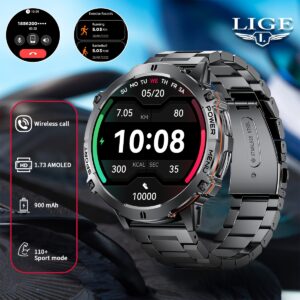 Montre Connectée SIEMORL pour Hommes - Compatible iPhone et Android - Appels Sans Fil - Écran AMOLED 4,39 cm - Batterie 900 mAh - 110+ Modes Sport - Montre Connectée Fitness pour Mode de Vie Actif - Télécommande Appareil Photo - Prévisions Météo - Lecture de Musique