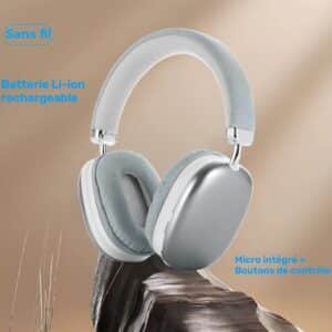 Casque sans fil haut de gamme amélioré, casque pliable léger avec microphone intégré, compatible avec câble audio 3.5 mm, téléphone portable stéréo pour ordinateur portable, casque sans fil de jeu sans fil iOS, cadeau de Noël