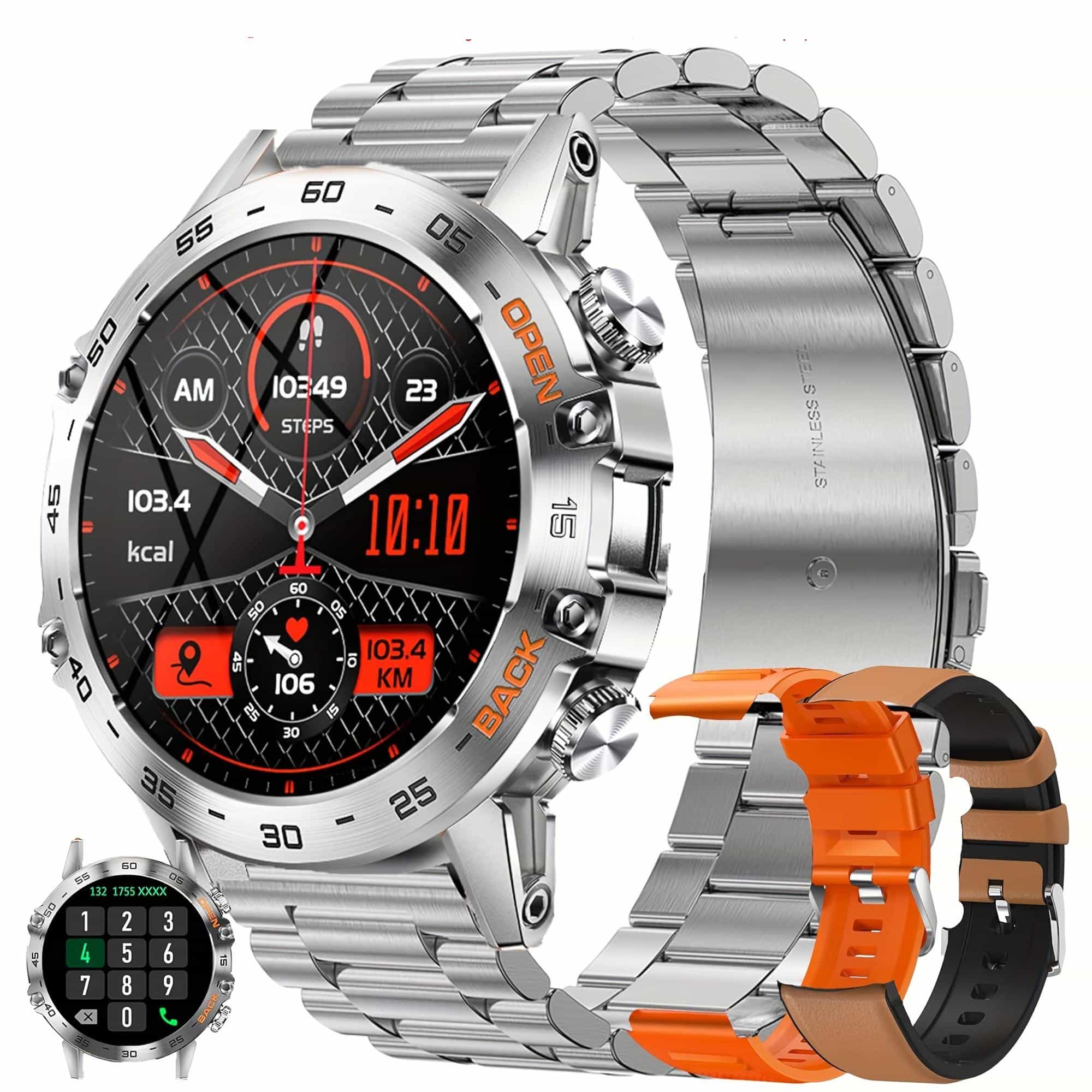 Montre Connectée pour Hommes (Répondre/Passer des Appels), Montre Connectée pour Hommes, 3.53cm Montre Fitness Intelligente pour Hommes - Intégration d'Appel, Montre Connectée sans Fil pour Android et iPhone, Suivi de la Forme Physique, Surveillance du Sommeil, Indicateur de Pas et Calories, Avertissement d'Informations sur les Appels, Multifonction, Modes Sportives Multiples, avec 3 Bracelets, Argentée