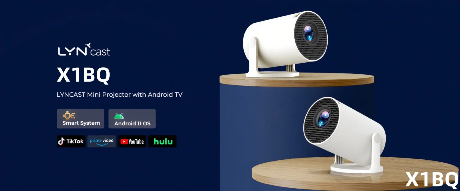 Projecteur LynCast 4K HD X1BQ natif 720P Android 11 double Wifi6 BT5.0 260ANSI 180 ° Bureau de cinéma maison rotatif HY300 amélioré