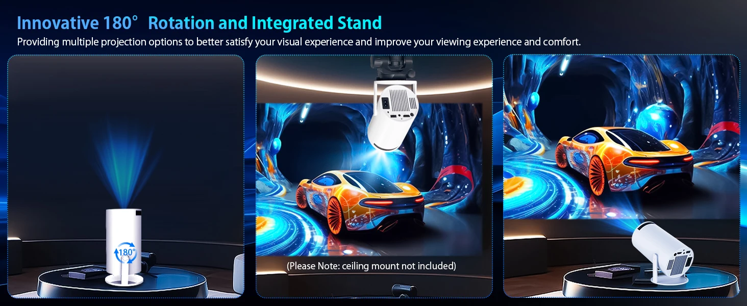 Projecteur LynCast 4K HD X1BQ natif 720P Android 11 double Wifi6 BT5.0 260ANSI 180 ° Bureau de cinéma maison rotatif HY300 amélioré