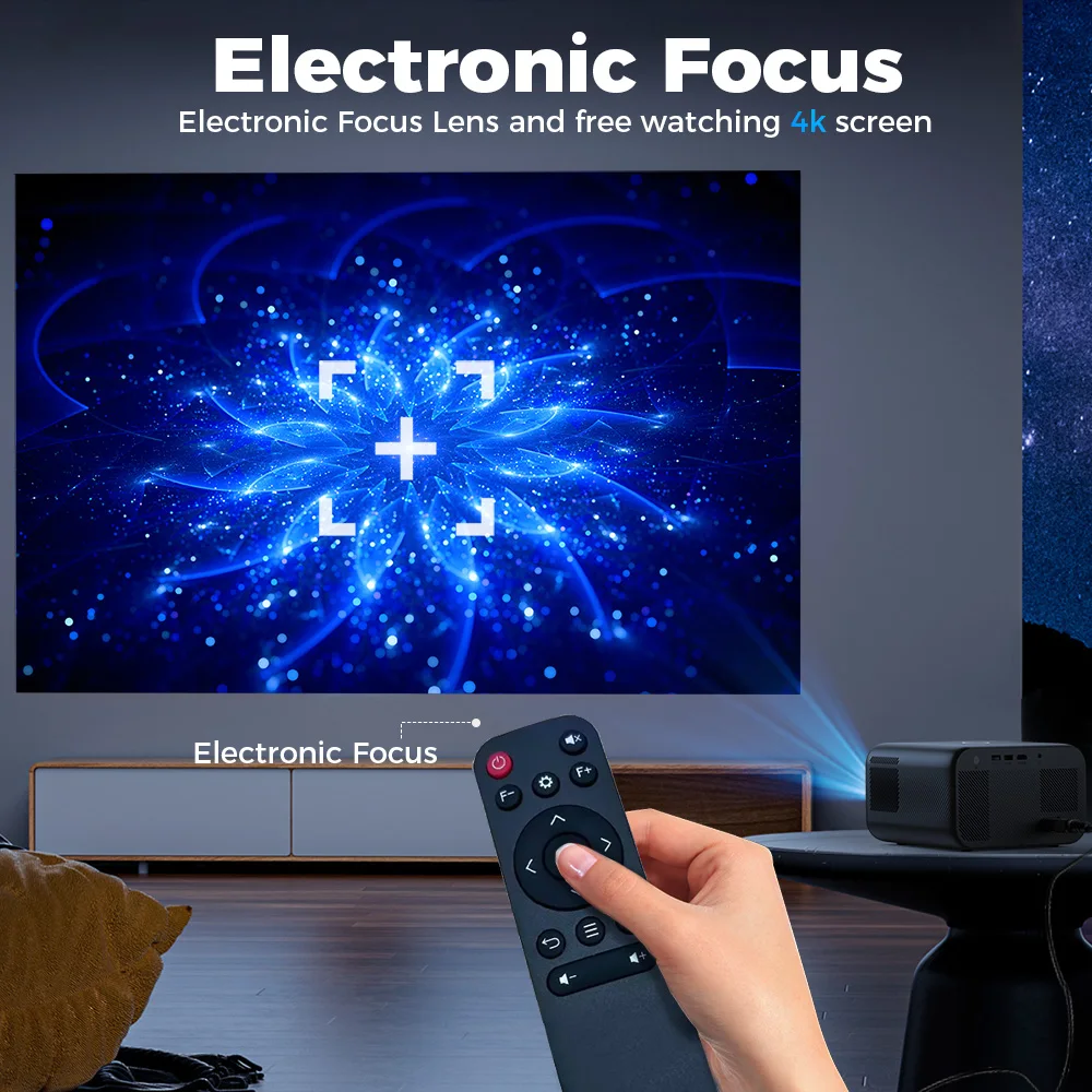 Projecteur Android natif portable, 1080P, 1920x1080P, prise en charge 4K, Bluetooth, WIFI, rapport trapézoïdal électronique, faisceau de mise au point