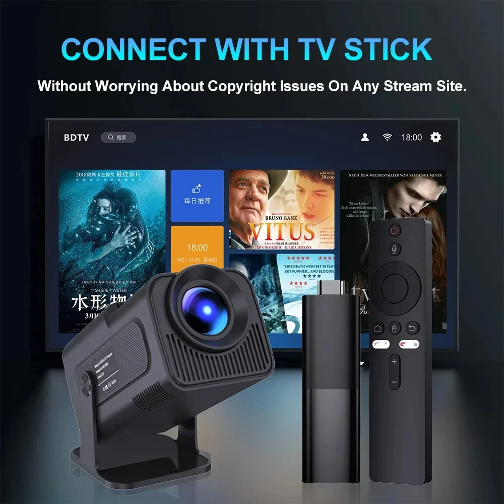 HY320 vidéoprojecteur 4k natif 720p Android projecteurs 300ANSI Wifi cinéma Portable 180 ° Rotable 1080p HY300 amélioré