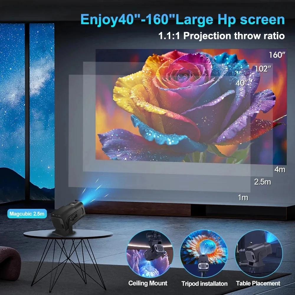 HY320 vidéoprojecteur 4k natif 720p Android projecteurs 300ANSI Wifi cinéma Portable 180 ° Rotable 1080p HY300 amélioré