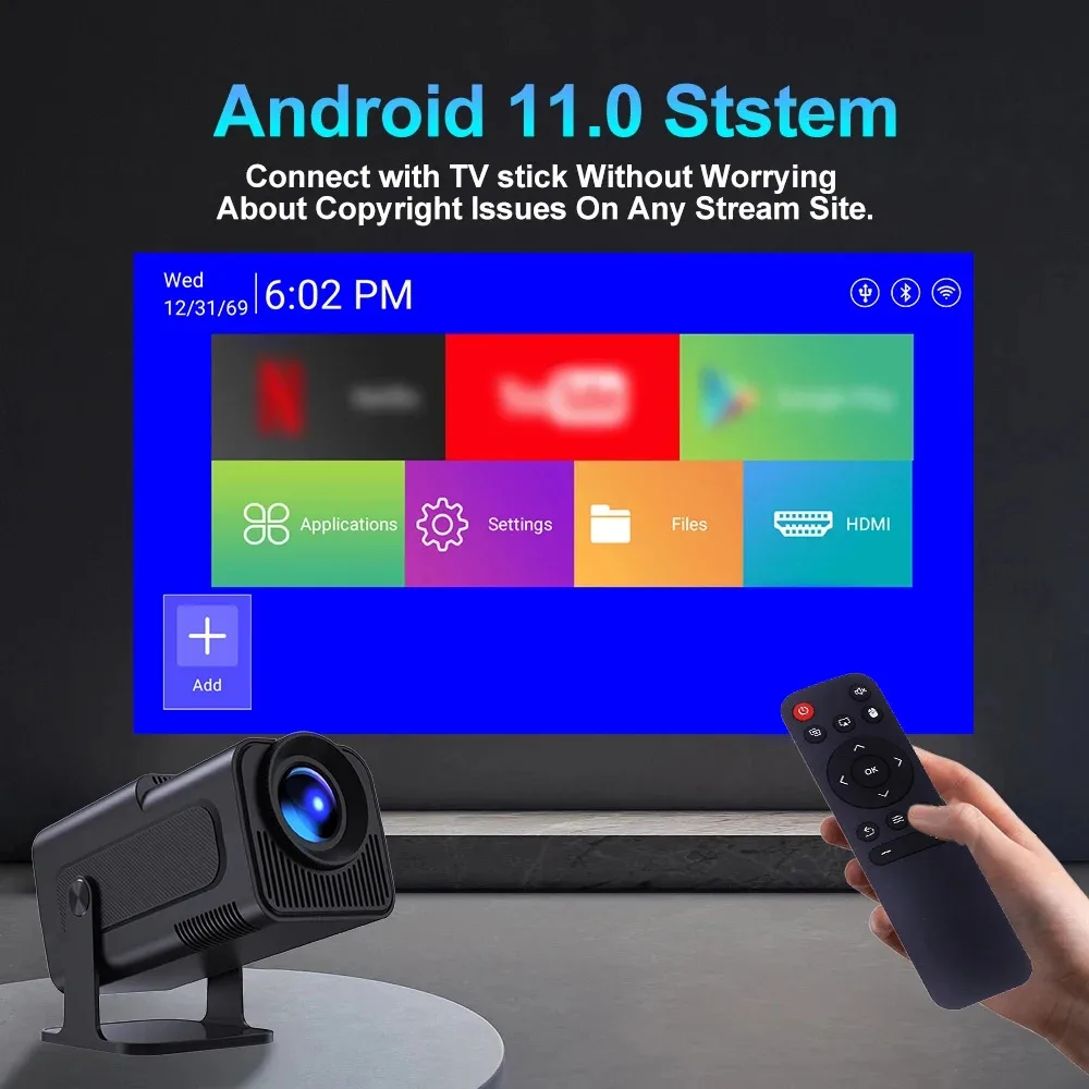 HY320 vidéoprojecteur 4k natif 720p Android projecteurs 300ANSI Wifi cinéma Portable 180 ° Rotable 1080p HY300 amélioré