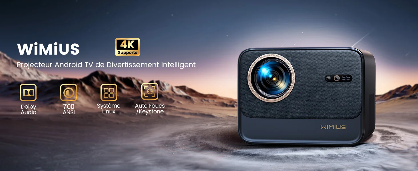 Wimius 4K Netflix projecteur officiel 30000Lumens mise au point automatique/Keystone natif 1080p WIFI6 Bluetooth prise en charge Dolby Home Cinema