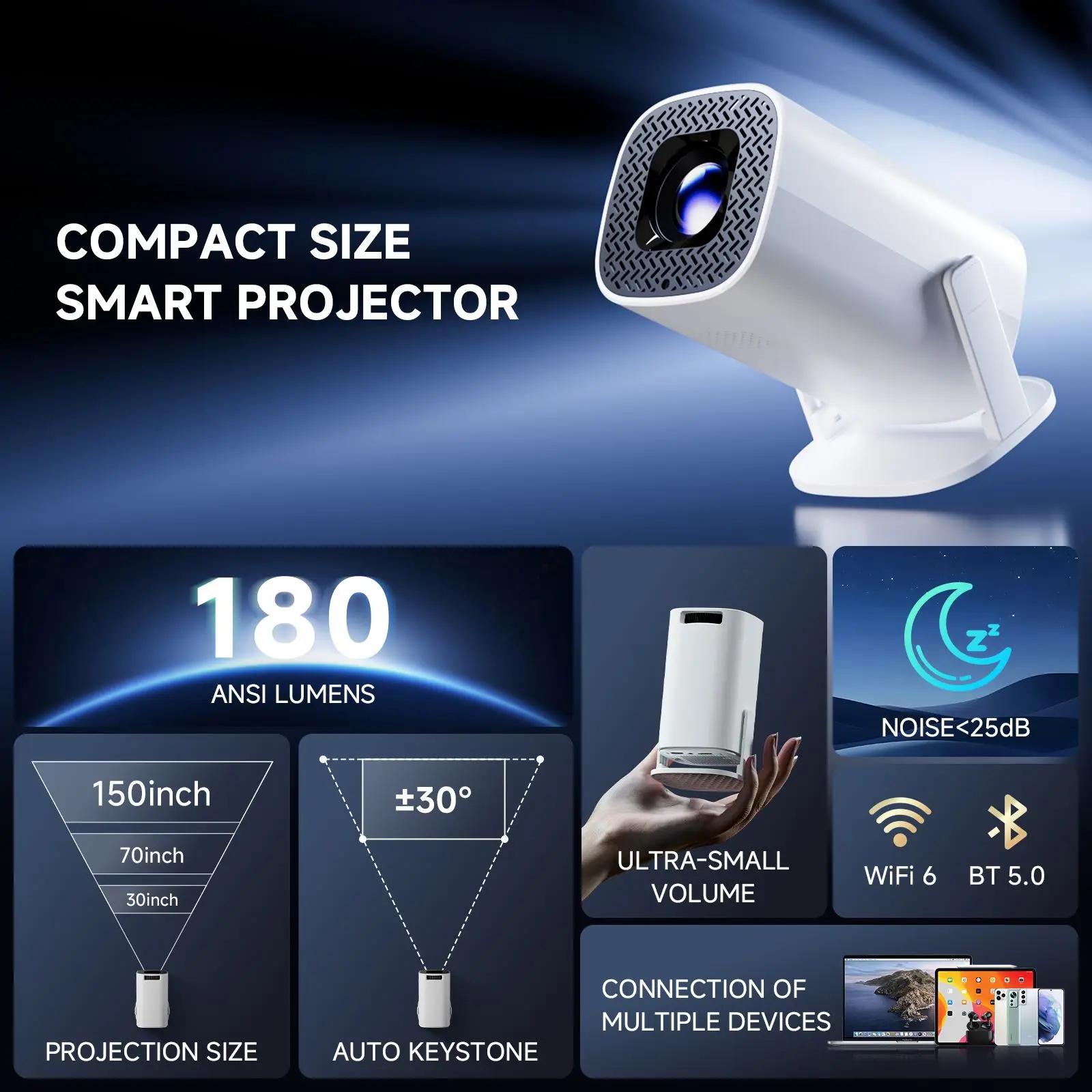 P30PRO Android 14 Mini projecteur intelligent WiFi6 BT 5.0 prend en charge 4K 1280*720P prend en charge le projecteur de cinéma maison de miroir d'écran