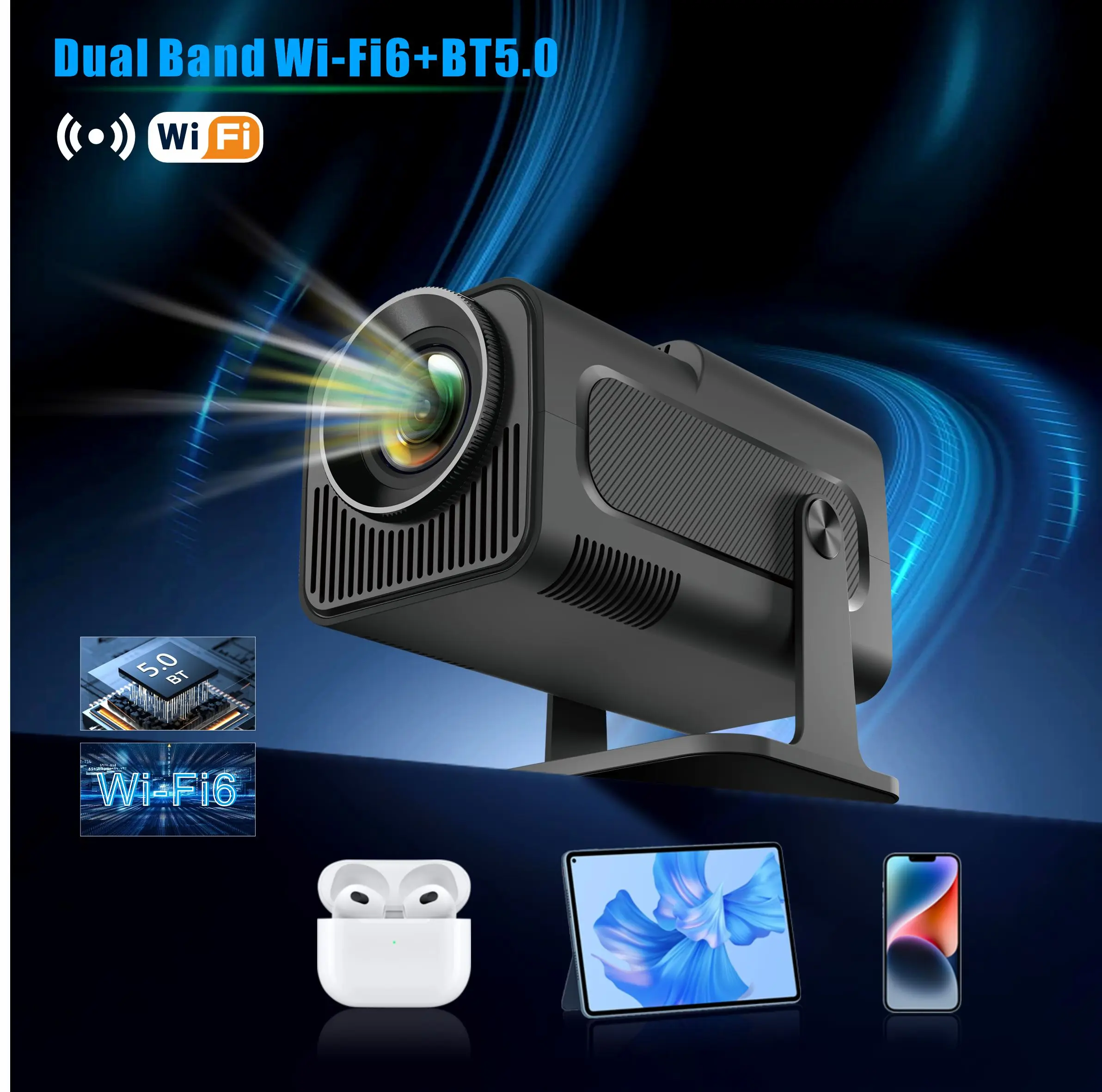Projecteur intelligent pour home cinéma en plein air, 4K, HY320, Mini, Android 11, Touriste, WiFi 6, 200 ANSI, Allwinner, H713, BTpig, 1080P, 1980*1080P, Provaincu ou