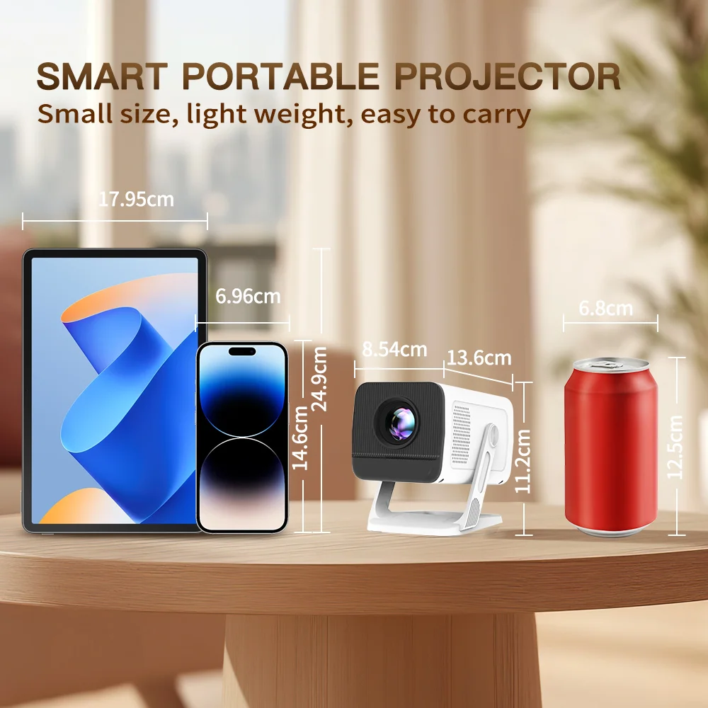 Mini projecteur avec Wifi6 et BT5.4 1080P 4K prenant en charge Android 11 Auto Keystone 180 ° Projecteur portable flexible pour une utilisation sur le cinéma maison