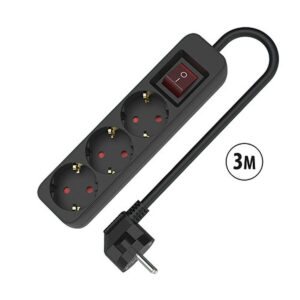 Rallonge 3 prises Schuko avec interrupteur TM Electron TMUAD533SBK Noir 3680 W 250 V (3 m)