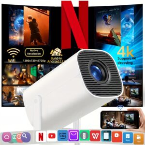 Projecteur intelligent sans fil | Prend en charge le décodage 4K, résolution locale 1280*720p, Android 11, angle de projection 180°, idéal pour le cinéma maison, les films sur le mur, la visualisation par téléphone ou la télévision
