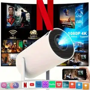 Projecteur Compact avec Wifi et Sans Fil, Capacité Locale Full HD 1080P, Support Portable 4K, un Support Réglable à 210°, Correction Automatique du Trapèze et une Conception pour le Dépoussiérage et la Dissipation de la Chaleur
