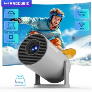 Mini projecteur Magcubic HY300 Pro | Double Wifi6, 260 ANSI, Wireless 5.0, 1280*720P, Projecteur intelligent avec support de table, Technologie LCD, Luminosité 3000+ Lumens, Haut-parleurs